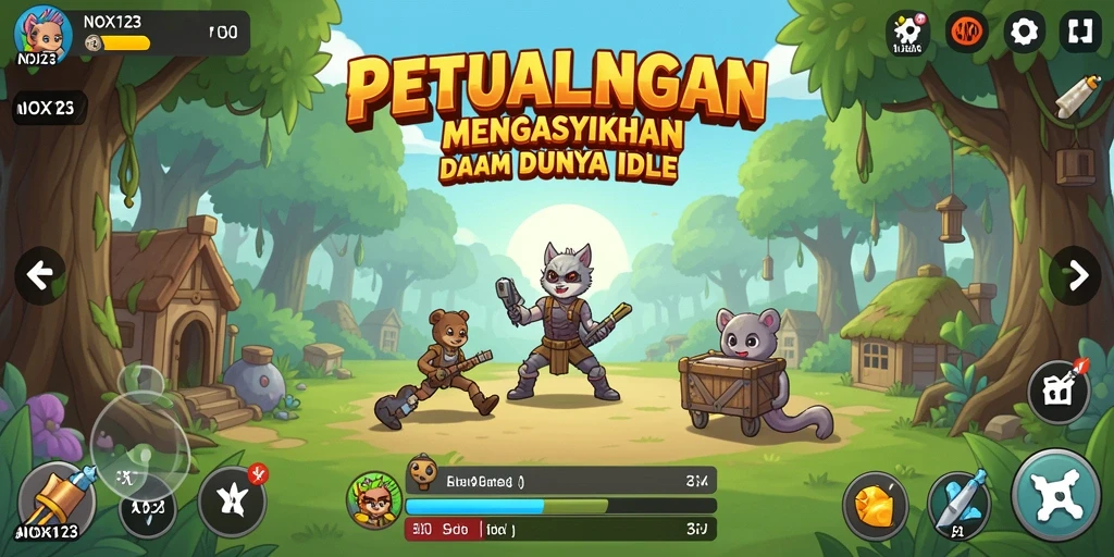 Gameplay NOX123 menampilkan kemajuan karakter dalam mode Idle.